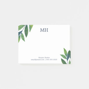 Emerald Green Leaves Monogram Post-it® Notes