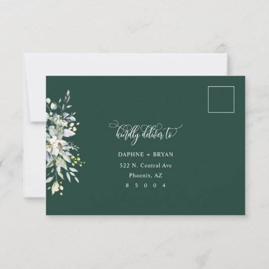 Emerald Green Leaves Response Kaart 3 maaltijdkeuz (Achterkant)