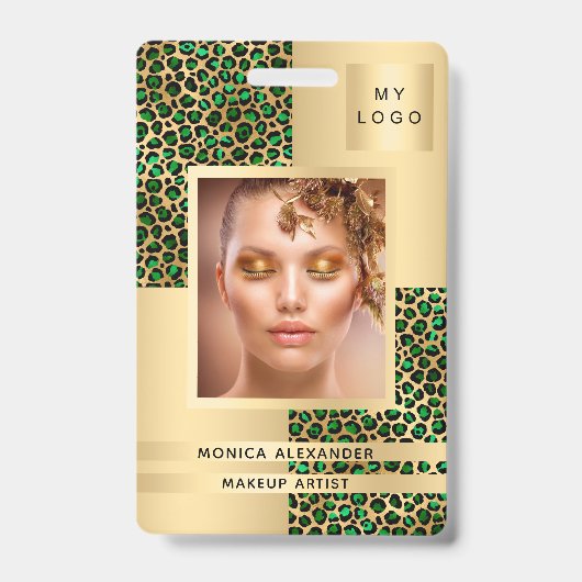 Emerald green leopard fotobusiness badge (Voorzijde)