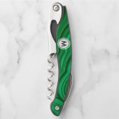 Emerald Green Malachite Textuur met monogram Kurkentrekker (Voorkant)