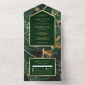 Emerald Green Marble Faux Gold Foil Weddenschap All In One Uitnodiging (Binnen)