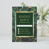 Emerald Green Marble Faux Gold Foil Weddenschap RSVP Kaartje (Staand voorkant)