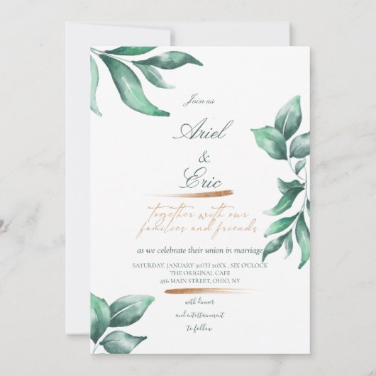 Emerald Green Marble & Gold Eucalyptus Weddenschap Kaart (Achterkant)