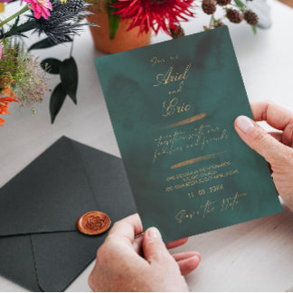Emerald Green Marble & Gold Eucalyptus Weddenschap Save The Date