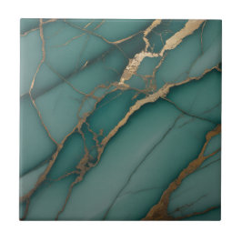 Emerald Green Marble & Gold Vein Luxe Accent Tegeltje