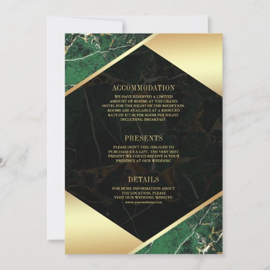 Emerald Green Marble Monogram Alles in één bruilof Kaart (Achterkant)