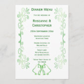 Emerald Green Mariage Menu Card Bells Scrollwork (Devant)