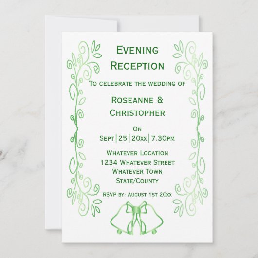 Emerald Green Mariage Réception Invitation Cloches (Devant)