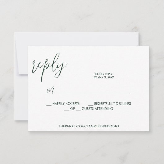 Emerald Green Mariage RSVP Calligraphie simple (Devant)