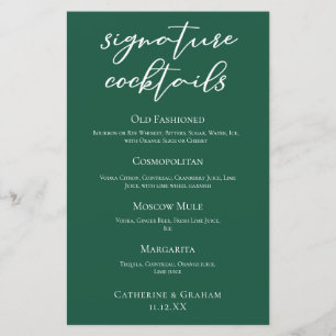 Emerald Green Mariage Signature Cocktails Bar Menu