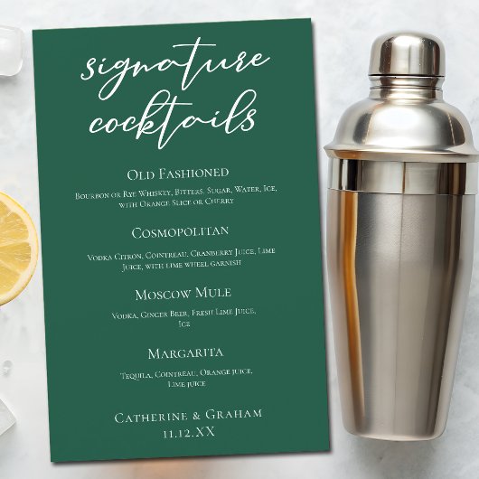 Emerald Green Mariage Signature Cocktails Bar Menu