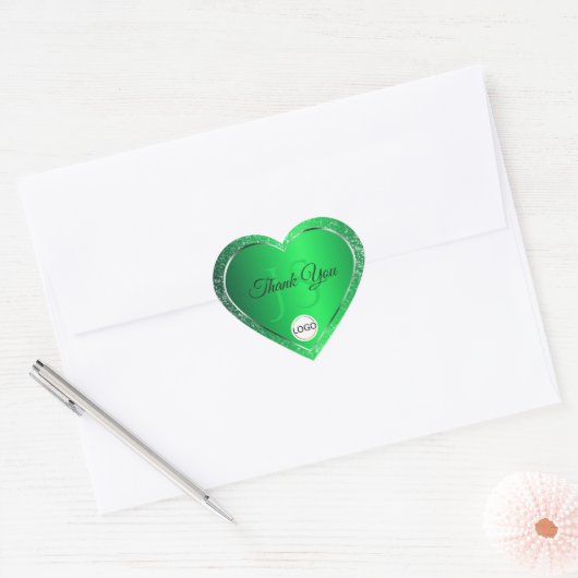 Emerald Green met Logo Initialen Glitter Dank u Hart Sticker (Envelop)