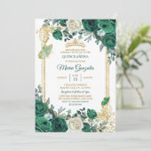Emerald Green Mexican Charra Mis Quince Invitation Kaart (Staand voorkant)
