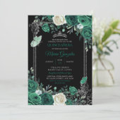 Emerald Green Mexican Charra Quinceanera Black Kaart (Staand voorkant)