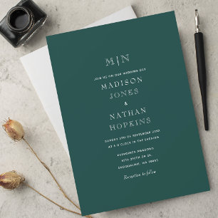 Emerald Green Minimal Monogram bruiloft Kaart