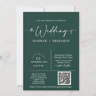 Emerald Green Minimal Wedding Arch QR Code Foto Kaart