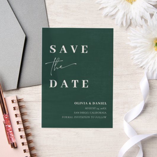Emerald Green Minimalist Elegant Save the Date Vellum Uitnodigingen (Huwelijk)