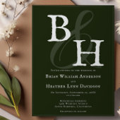 Emerald Green Minimalist Monogram bruiloft Kaart