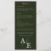 Emerald Green Minimalist Monogram bruiloft Menu (Voorkant)