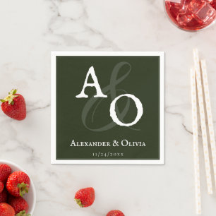 Emerald Green Minimalist Monogram bruiloft Servet
