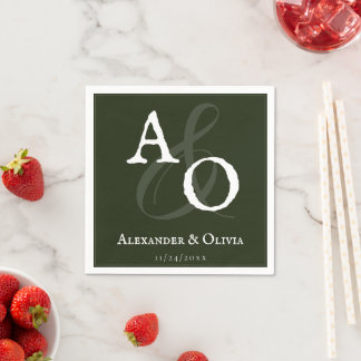 Emerald Green Minimalist Monogram bruiloft Servet