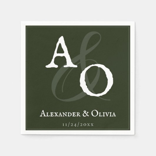 Emerald Green Minimalist Monogram bruiloft Servet (Voorkant)