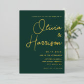 Emerald Green Minimalist Script Modern Wedding Folie Uitnodiging (Staand Voorkant)
