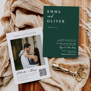 Emerald Green Minimalist Weduwfoto QR-code Kaart
