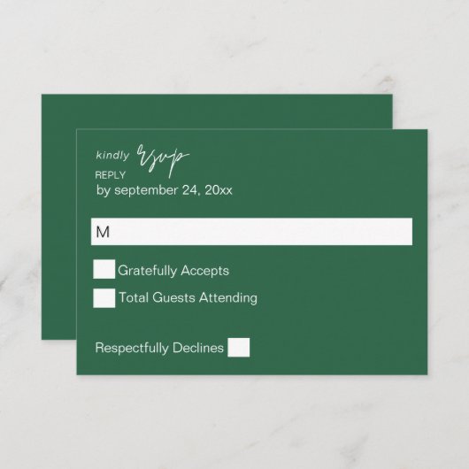 Emerald Green MOD Calligraphie no Repas RSVP (Devant / Derrière)