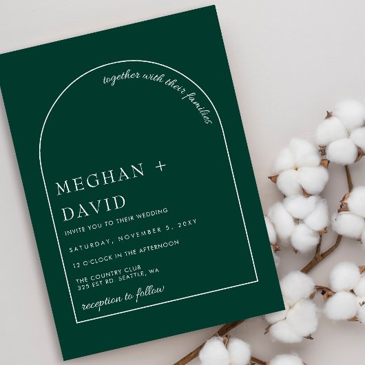Emerald Green Modern Arch Wedding Uitnodiging