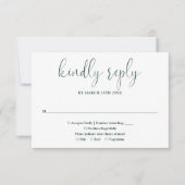 Emerald Green Modern Chic Elegant Script Wedding RSVP Kaartje (Voorkant)
