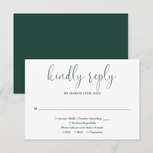 Emerald Green Modern Chic Elegant Script Wedding RSVP Kaartje (Voorkant / Achterkant)