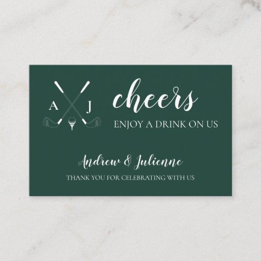 Emerald Green Modern Golf Wedding Drink Ticket (Voorkant)