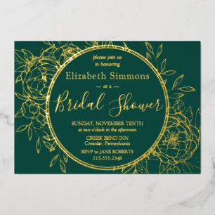 Emerald Green Modern Line Toile Vrijgezellenfeest Folie Uitnodiging