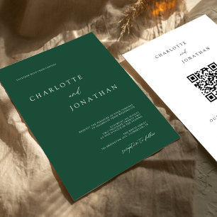 Emerald Green Modern Minimal QR Code Wedding Kaart