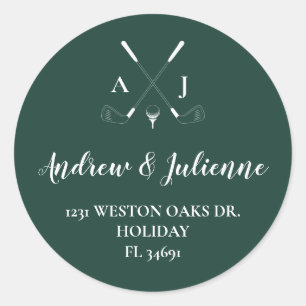 Emerald Green Modern Minimalist Golf Wedding Ronde Sticker