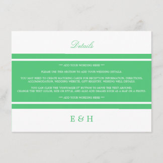 Emerald Green Modern Wedding Detail Informatiekaartje