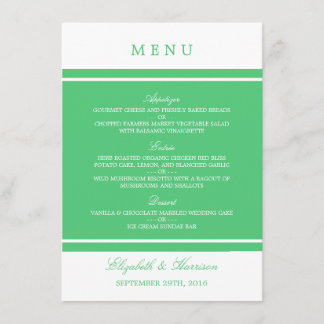 Emerald Green Modern Wedding Menu