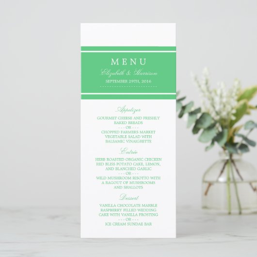 Emerald Green Modern Wedding Menu (Staand voorkant)