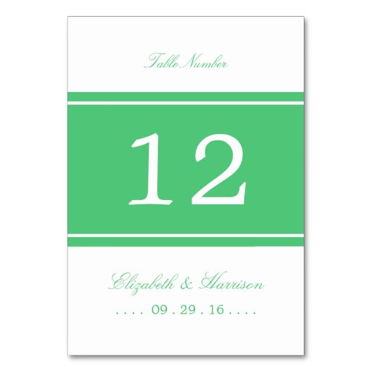 Emerald Green Modern Wedding Table No. Kaart (Voorkant)