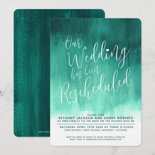 Emerald green moderne kunst herschikt huwelijk kaart (Voorkant / Achterkant)