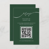 Emerald Green Moderne QR Code Mariage Carte RSVP (Devant / Derrière)
