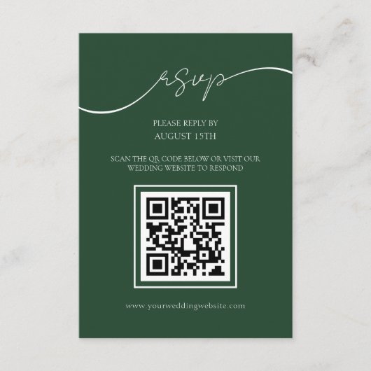 Emerald Green Moderne QR Code Mariage Carte RSVP (Devant)