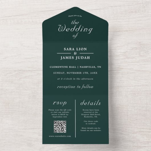 Emerald Green Moderne tout en un Faire-part de mar (À l'intérieur)