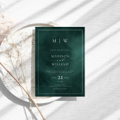 Emerald Green Monogram & Border Elegant Wedding Kaart