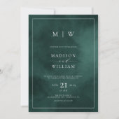 Emerald Green Monogram & Border Elegant Wedding Kaart (Voorkant)