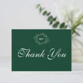 Emerald Green Monogram Crest Bedankt Card (Staand voorkant)