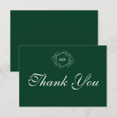 Emerald Green Monogram Crest Bedankt Card (Voorkant / Achterkant)