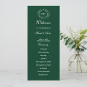 Emerald Green Monogram dubbele zijprogrammakaart Programma (Staand voorkant)