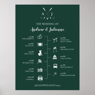 Emerald Green Monogram Golf Weddenschap Tijdschema Poster